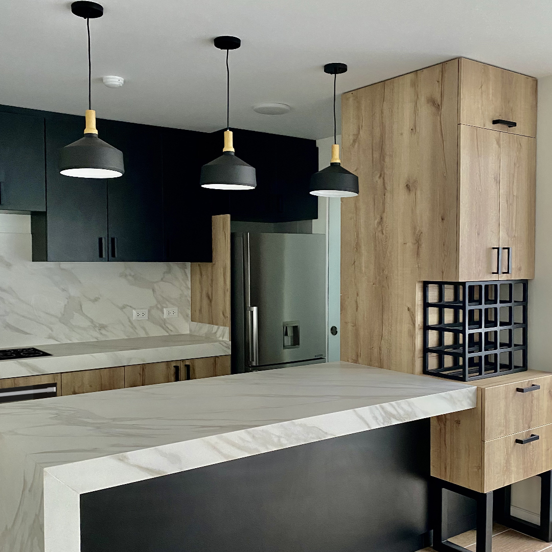 Diseño 3D de cocina con isla